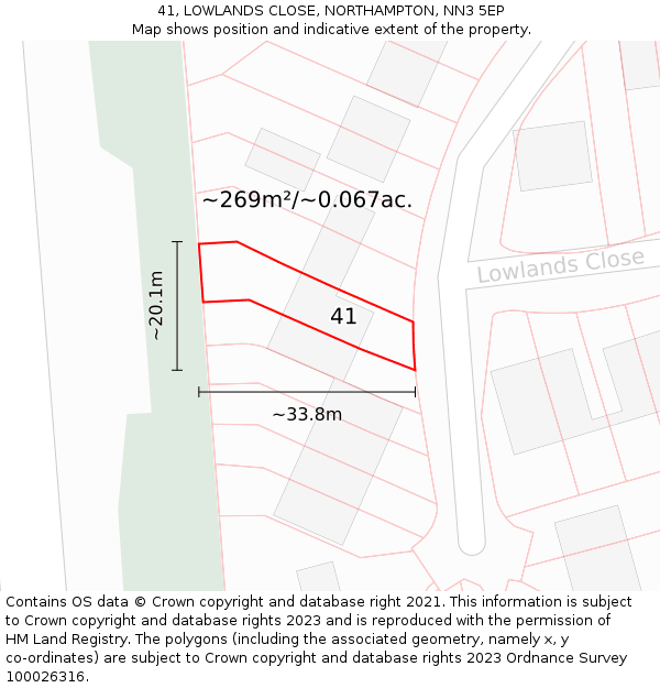 41, LOWLANDS CLOSE, NORTHAMPTON, NN3 5EP: Plot and title map