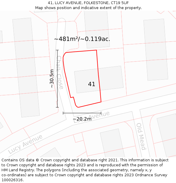 41, LUCY AVENUE, FOLKESTONE, CT19 5UF: Plot and title map