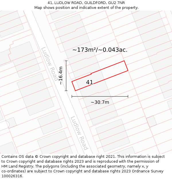 41, LUDLOW ROAD, GUILDFORD, GU2 7NR: Plot and title map