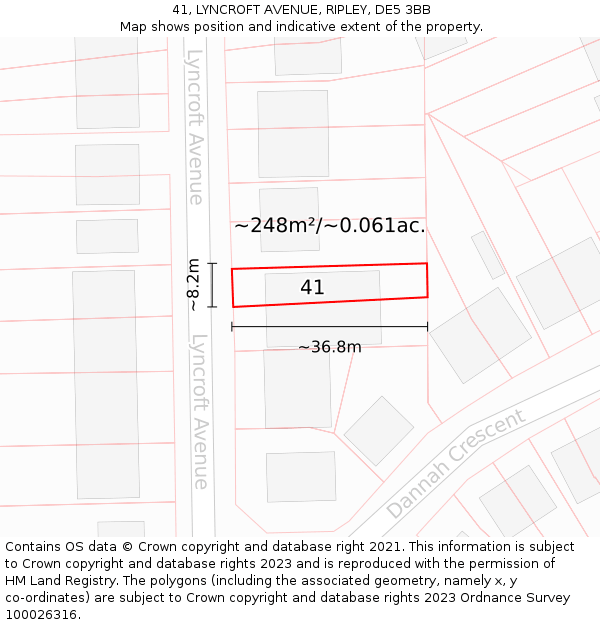 41, LYNCROFT AVENUE, RIPLEY, DE5 3BB: Plot and title map