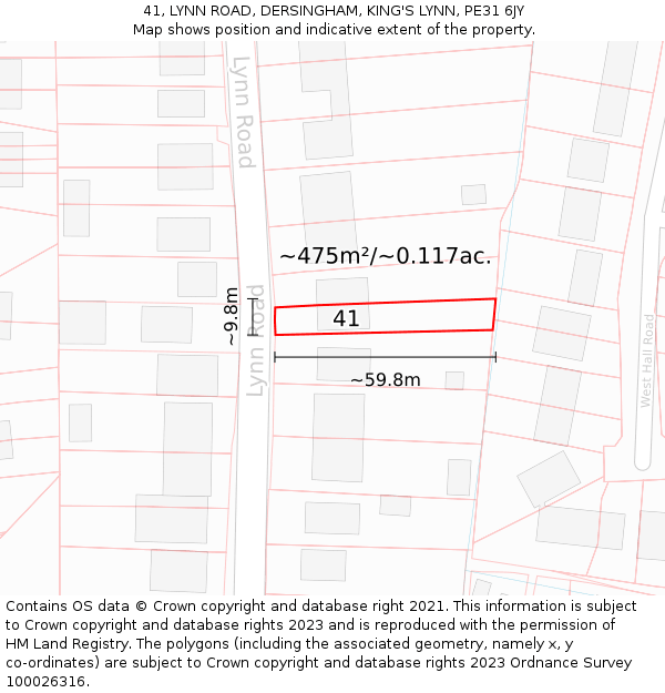 41, LYNN ROAD, DERSINGHAM, KING'S LYNN, PE31 6JY: Plot and title map