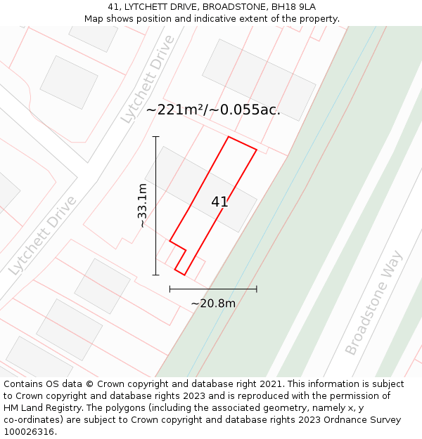 41, LYTCHETT DRIVE, BROADSTONE, BH18 9LA: Plot and title map