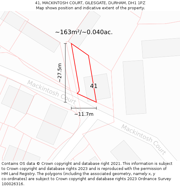 41, MACKINTOSH COURT, GILESGATE, DURHAM, DH1 1PZ: Plot and title map