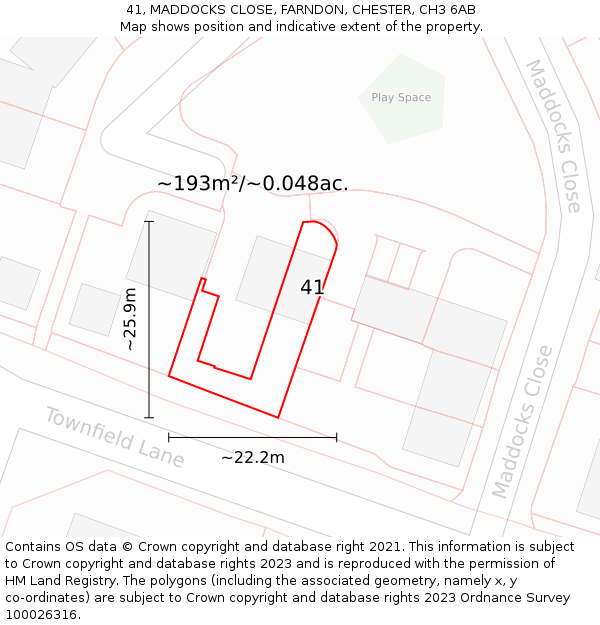 41, MADDOCKS CLOSE, FARNDON, CHESTER, CH3 6AB: Plot and title map