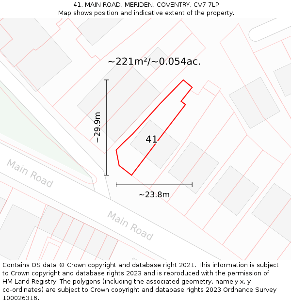 41, MAIN ROAD, MERIDEN, COVENTRY, CV7 7LP: Plot and title map
