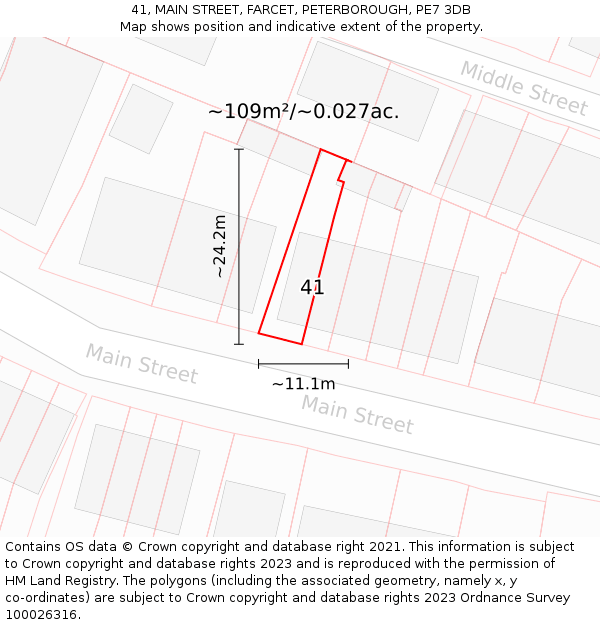 41, MAIN STREET, FARCET, PETERBOROUGH, PE7 3DB: Plot and title map