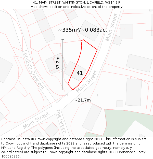 41, MAIN STREET, WHITTINGTON, LICHFIELD, WS14 9JR: Plot and title map