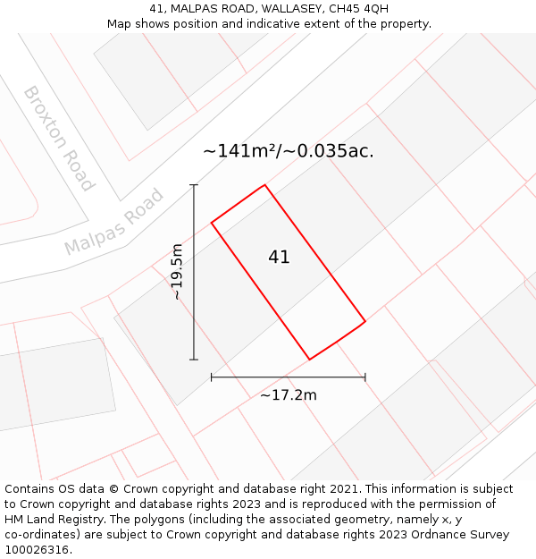 41, MALPAS ROAD, WALLASEY, CH45 4QH: Plot and title map