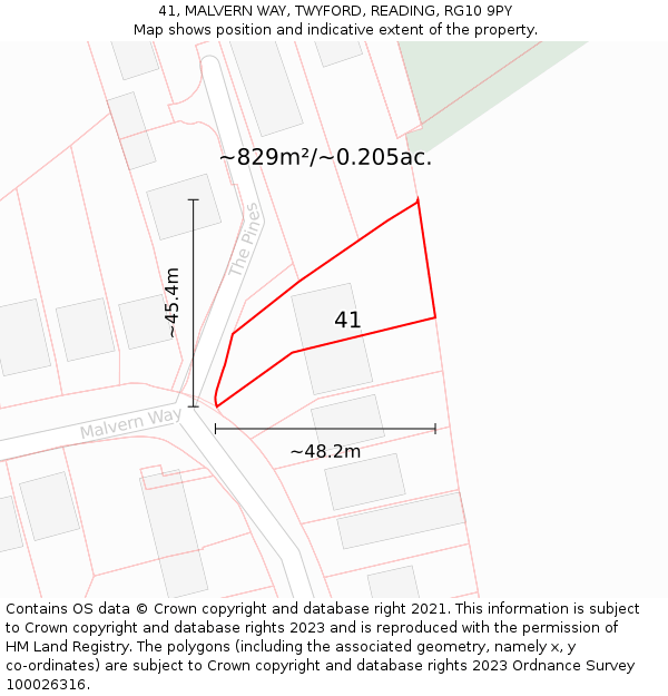 41, MALVERN WAY, TWYFORD, READING, RG10 9PY: Plot and title map