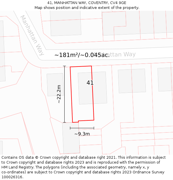 41, MANHATTAN WAY, COVENTRY, CV4 9GE: Plot and title map