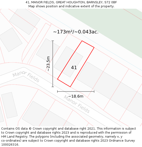 41, MANOR FIELDS, GREAT HOUGHTON, BARNSLEY, S72 0BF: Plot and title map