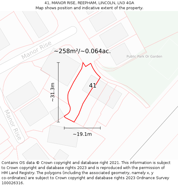 41, MANOR RISE, REEPHAM, LINCOLN, LN3 4GA: Plot and title map