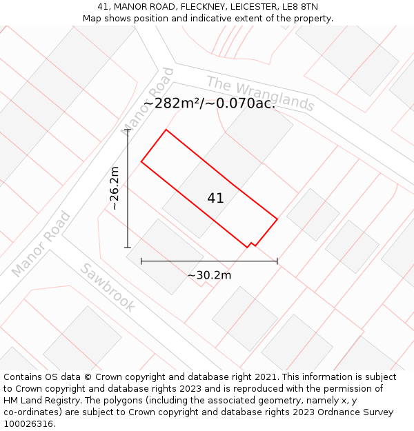 41, MANOR ROAD, FLECKNEY, LEICESTER, LE8 8TN: Plot and title map