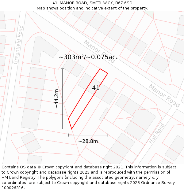41, MANOR ROAD, SMETHWICK, B67 6SD: Plot and title map