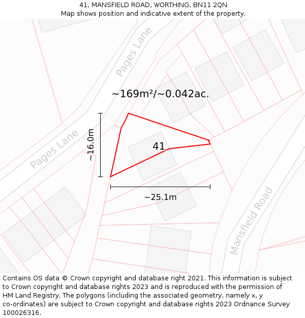 41, MANSFIELD ROAD, WORTHING, BN11 2QN: Plot and title map