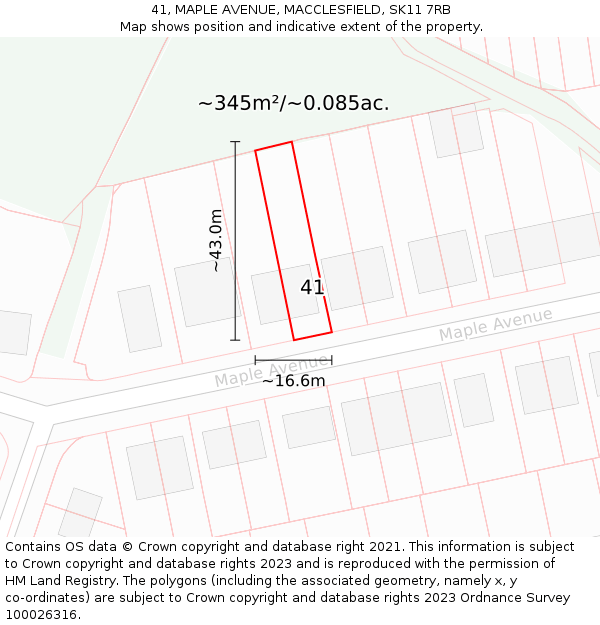 41, MAPLE AVENUE, MACCLESFIELD, SK11 7RB: Plot and title map