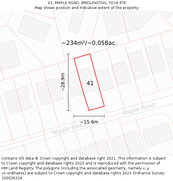 41, MAPLE ROAD, BRIDLINGTON, YO16 6TE: Plot and title map