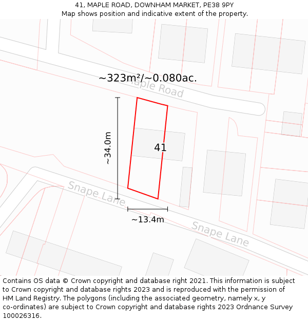 41, MAPLE ROAD, DOWNHAM MARKET, PE38 9PY: Plot and title map