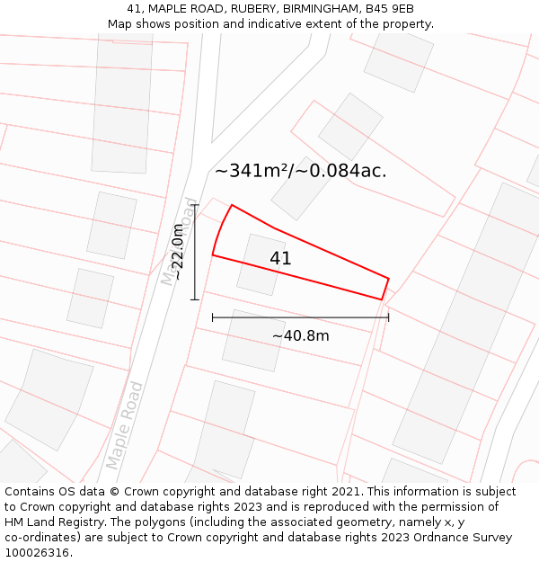 41, MAPLE ROAD, RUBERY, BIRMINGHAM, B45 9EB: Plot and title map