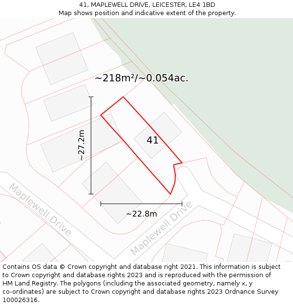 41, MAPLEWELL DRIVE, LEICESTER, LE4 1BD: Plot and title map