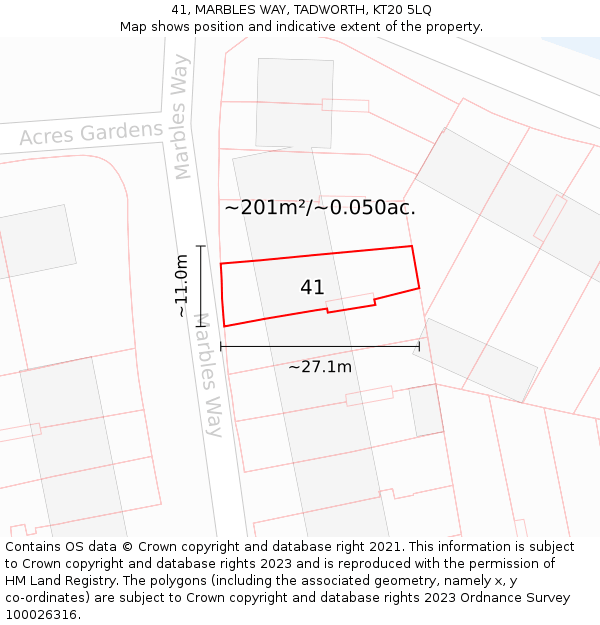 41, MARBLES WAY, TADWORTH, KT20 5LQ: Plot and title map