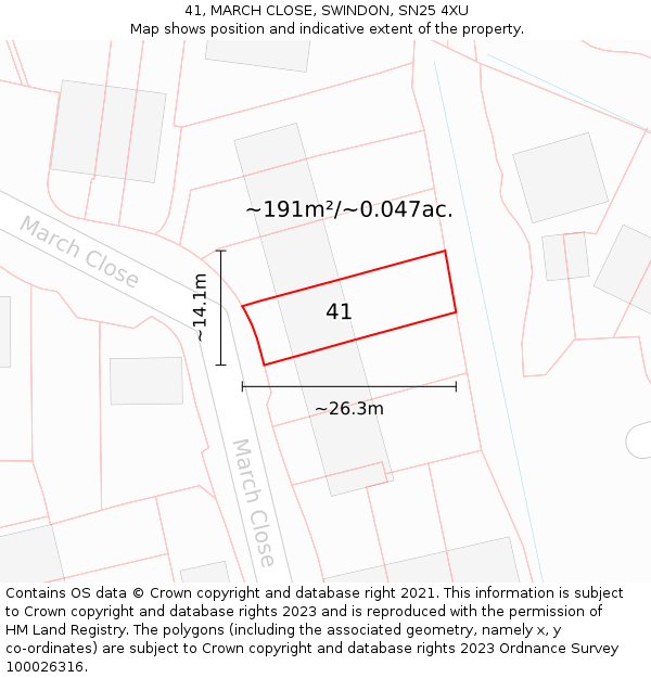 41, MARCH CLOSE, SWINDON, SN25 4XU: Plot and title map
