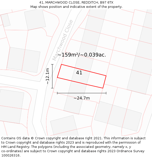 41, MARCHWOOD CLOSE, REDDITCH, B97 6TX: Plot and title map