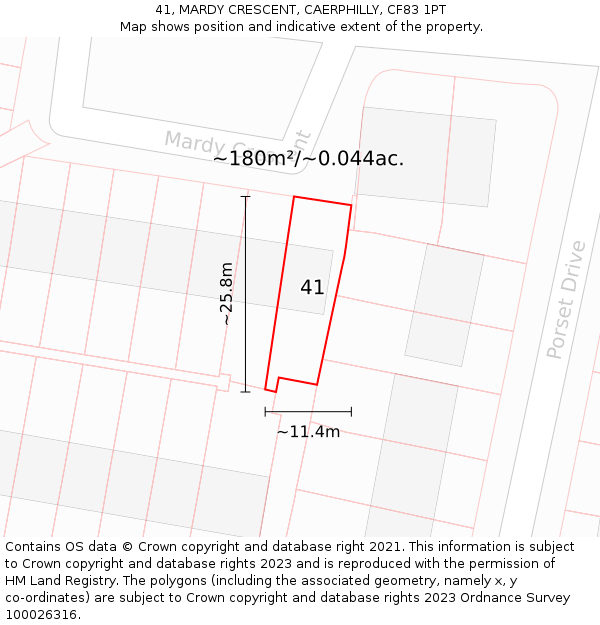 41, MARDY CRESCENT, CAERPHILLY, CF83 1PT: Plot and title map