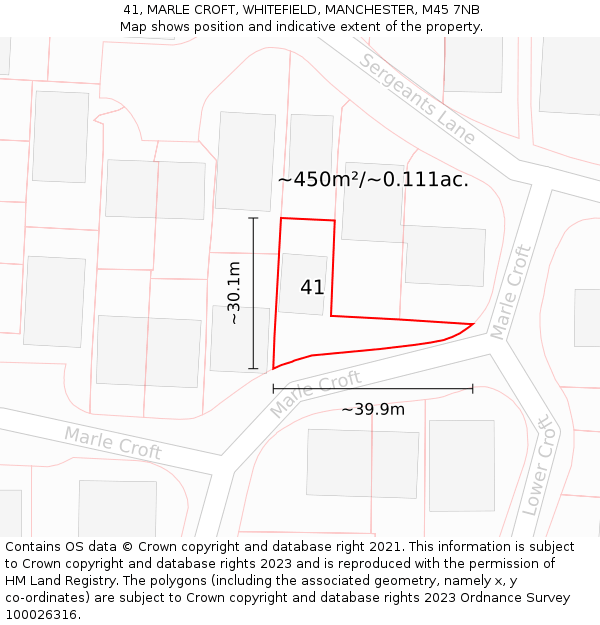 41, MARLE CROFT, WHITEFIELD, MANCHESTER, M45 7NB: Plot and title map