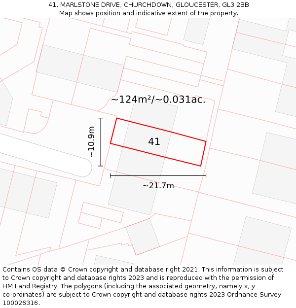 41, MARLSTONE DRIVE, CHURCHDOWN, GLOUCESTER, GL3 2BB: Plot and title map