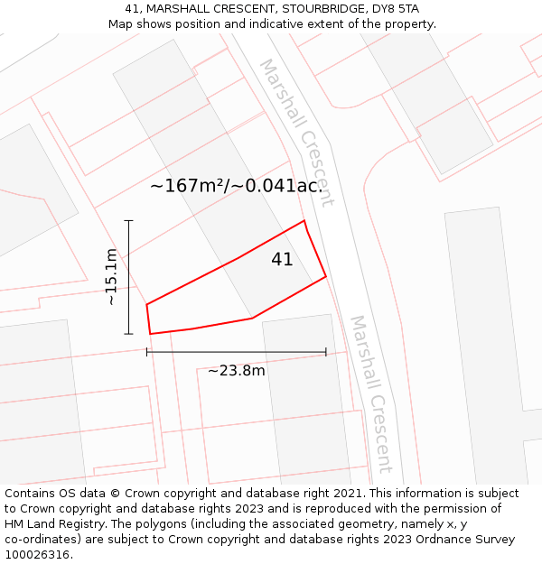 41, MARSHALL CRESCENT, STOURBRIDGE, DY8 5TA: Plot and title map