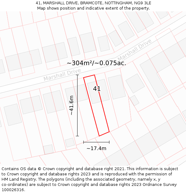 41, MARSHALL DRIVE, BRAMCOTE, NOTTINGHAM, NG9 3LE: Plot and title map