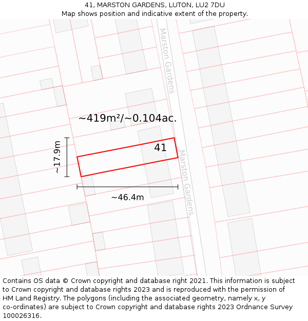 41, MARSTON GARDENS, LUTON, LU2 7DU: Plot and title map