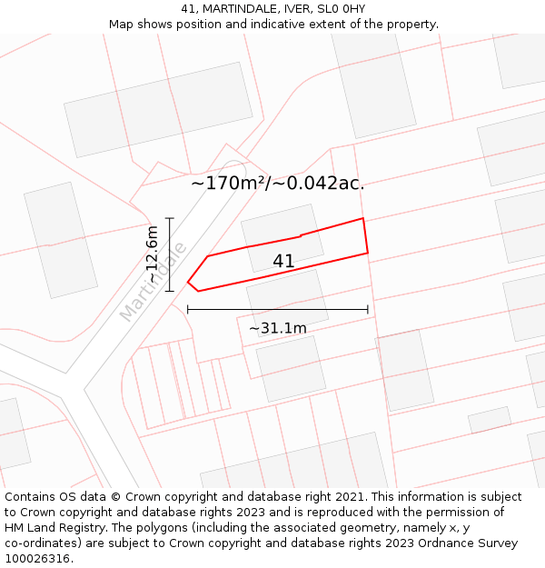 41, MARTINDALE, IVER, SL0 0HY: Plot and title map
