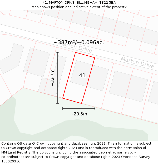 41, MARTON DRIVE, BILLINGHAM, TS22 5BA: Plot and title map