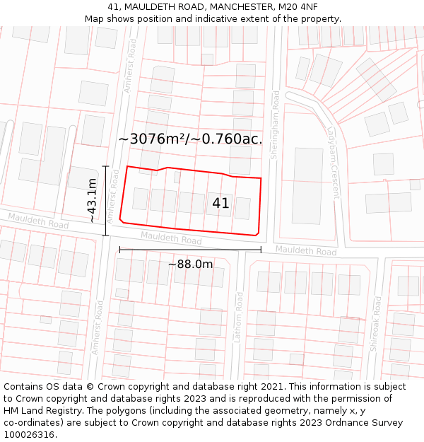 41, MAULDETH ROAD, MANCHESTER, M20 4NF: Plot and title map
