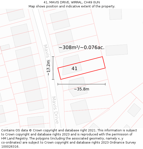 41, MAVIS DRIVE, WIRRAL, CH49 0UN: Plot and title map