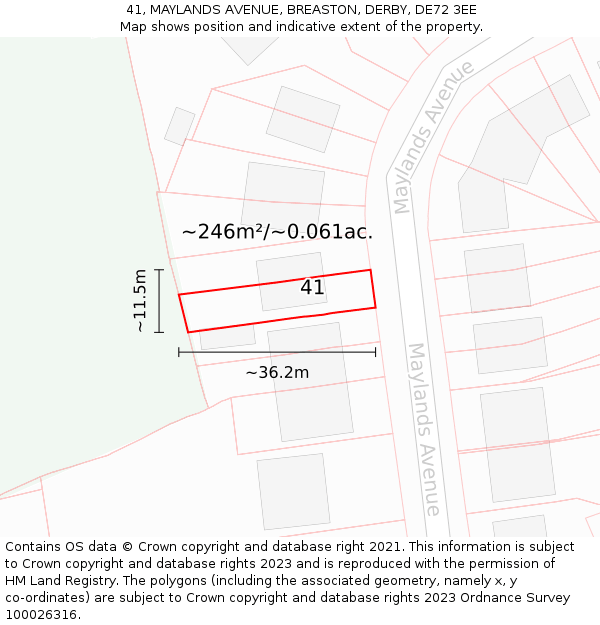 41, MAYLANDS AVENUE, BREASTON, DERBY, DE72 3EE: Plot and title map