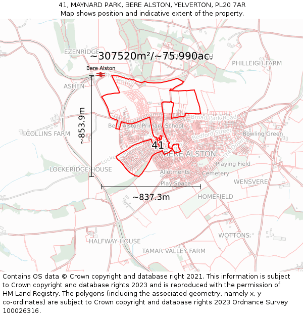41, MAYNARD PARK, BERE ALSTON, YELVERTON, PL20 7AR: Plot and title map