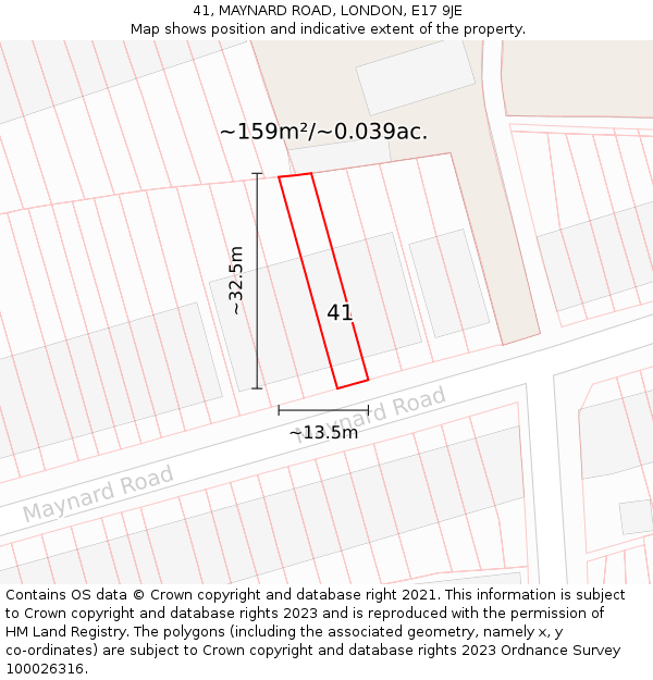 41, MAYNARD ROAD, LONDON, E17 9JE: Plot and title map