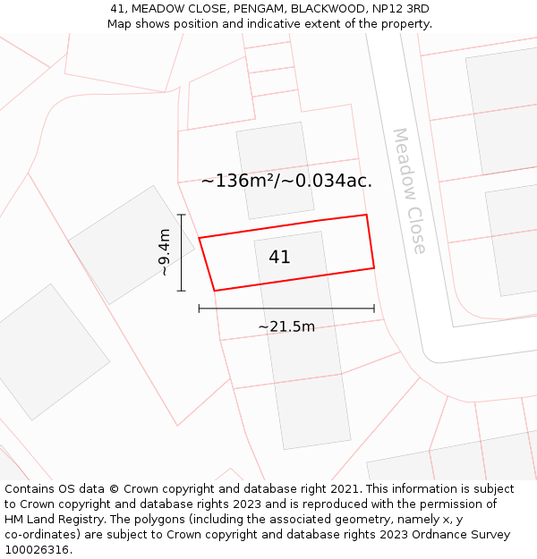 41, MEADOW CLOSE, PENGAM, BLACKWOOD, NP12 3RD: Plot and title map
