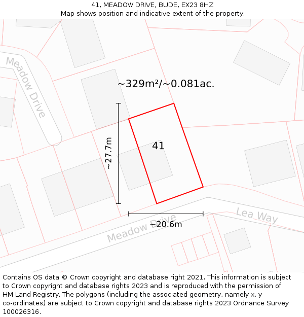 41, MEADOW DRIVE, BUDE, EX23 8HZ: Plot and title map
