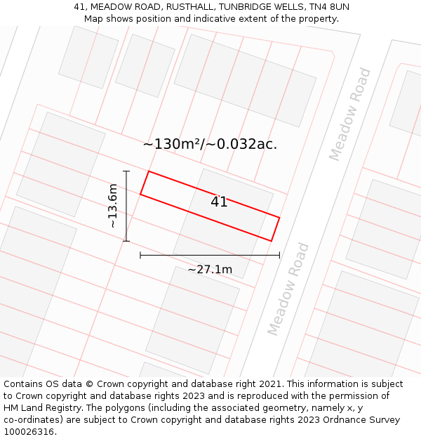 41, MEADOW ROAD, RUSTHALL, TUNBRIDGE WELLS, TN4 8UN: Plot and title map