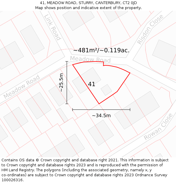 41, MEADOW ROAD, STURRY, CANTERBURY, CT2 0JD: Plot and title map