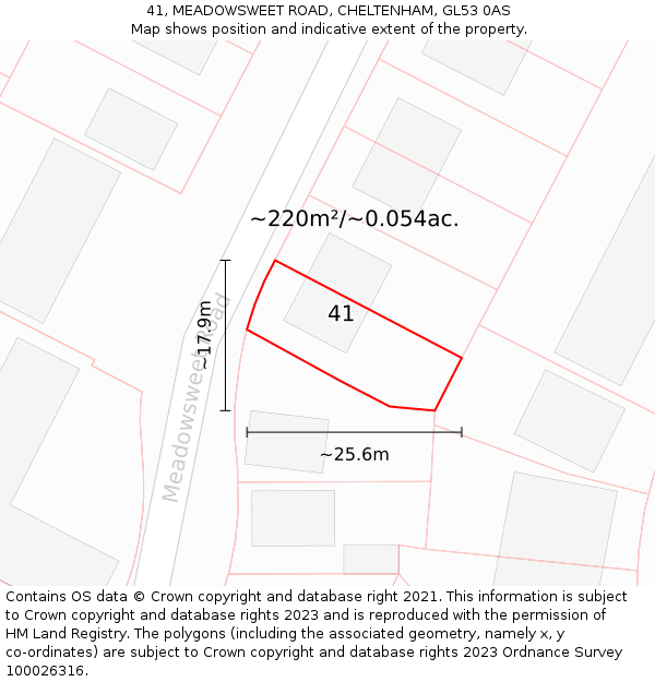 41, MEADOWSWEET ROAD, CHELTENHAM, GL53 0AS: Plot and title map