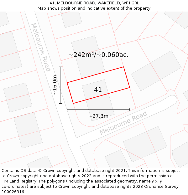 41, MELBOURNE ROAD, WAKEFIELD, WF1 2RL: Plot and title map