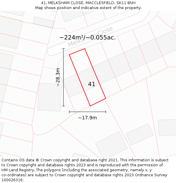 41, MELKSHAM CLOSE, MACCLESFIELD, SK11 8NH: Plot and title map
