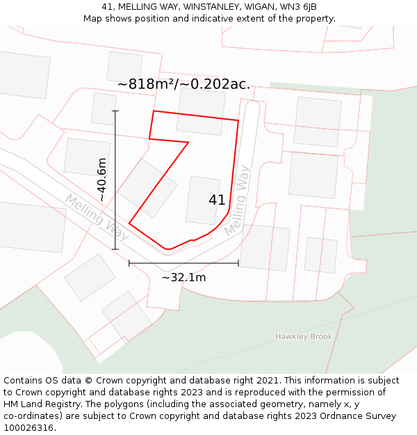 41, MELLING WAY, WINSTANLEY, WIGAN, WN3 6JB: Plot and title map