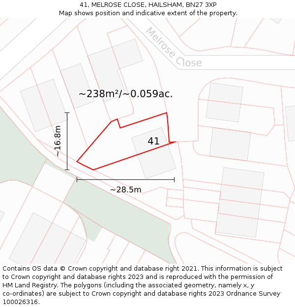 41, MELROSE CLOSE, HAILSHAM, BN27 3XP: Plot and title map