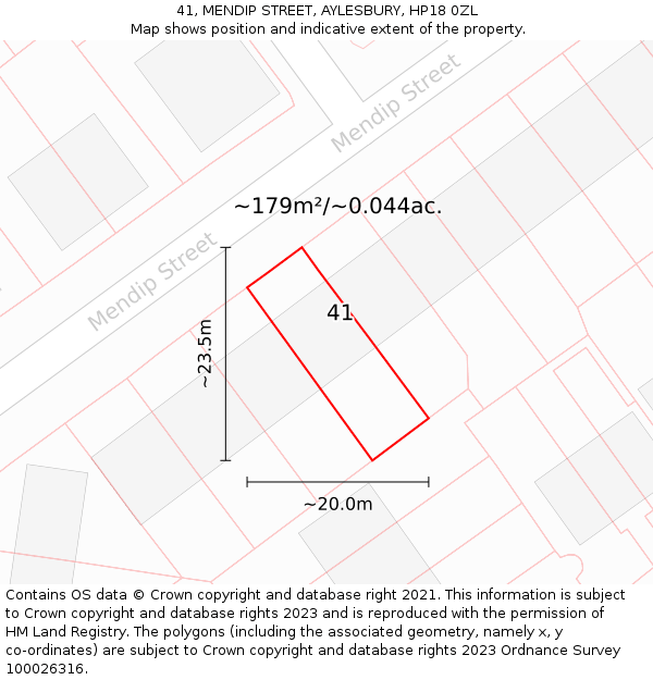 41, MENDIP STREET, AYLESBURY, HP18 0ZL: Plot and title map